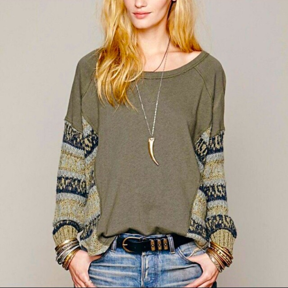 Free People Multi Olive Knit Poncho